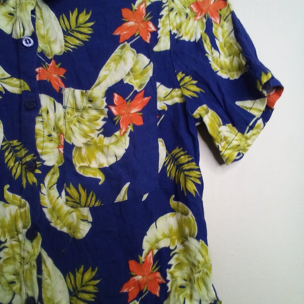 Forever 21 Shirt Women S Button Up Short Sleeve Tropical Hawaiian Blue Yellow - Picture 7 of 15